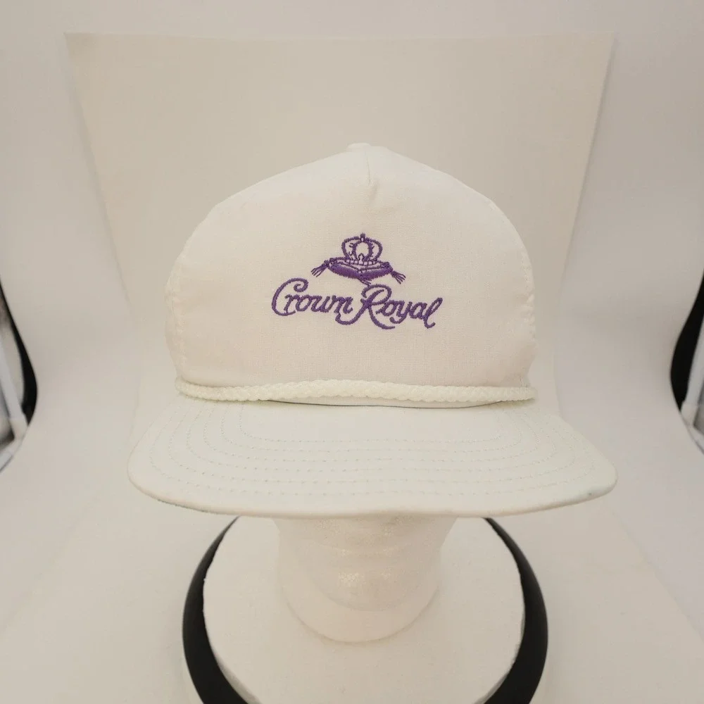 Vintage Crown Royal White Purple Snapback Rope Hat Made in USA Mens OSFA